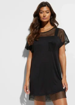 bonprix Strandmode|Bademode·Strandmode|Strand Longshirt aus fließender Viskose schwarz