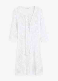 bonprix Strandmode|Kleider|Strand Strickkleid weiß