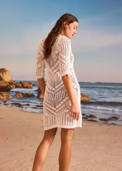 bonprix Strandmode|Kleider|Strand Strickkleid weiß