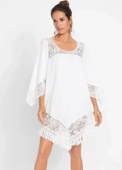 bonprix Nachhaltigere Materialien|Blusen & Tuniken|Strand Tunika mit Spitze aus Viskose weiß