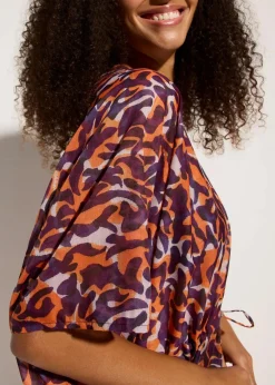 bonprix Strandmode|Bademode·Strandmode|Strandkimono mit Bindedetail lila/hellbraun leo bedruckt