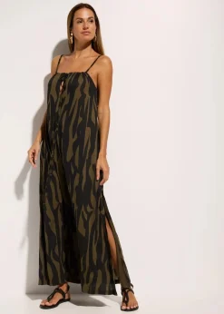 bonprix Strandmode|Bademode·Strandmode|Strandkleid aus fließender Viskose schwarz/khaki