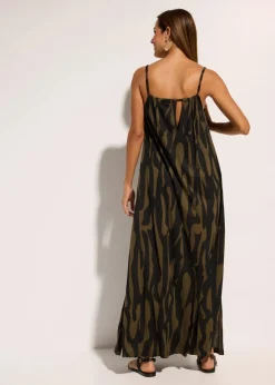 bonprix Strandmode|Bademode·Strandmode|Strandkleid aus fließender Viskose schwarz/khaki