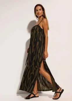 bonprix Strandmode|Bademode·Strandmode|Strandkleid aus fließender Viskose schwarz/khaki