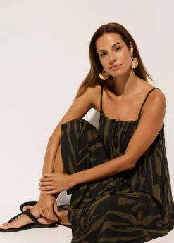 bonprix Strandmode|Bademode·Strandmode|Strandkleid aus fließender Viskose schwarz/khaki