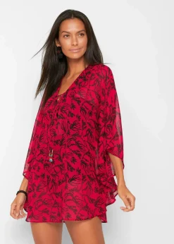 bonprix Strandmode|Bademode·Strandmode|Strandtunika aus leichtem Chiffon chillirot/schwarz floral