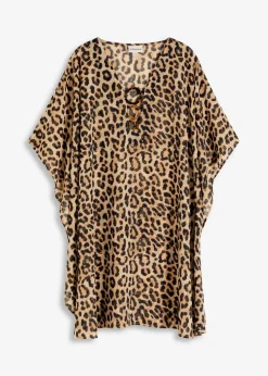 bonprix Strandmode|Bademode·Strandmode|Strandtunika aus leichtem Chiffon graubeige leo bedruckt