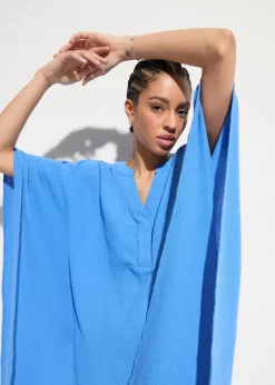 bonprix Kleider|Bekleidung·Pullover & Strickjacken|Strandtunika aus luftigem Musselin blau