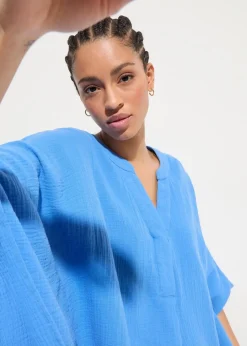 bonprix Kleider|Bekleidung·Pullover & Strickjacken|Strandtunika aus luftigem Musselin blau