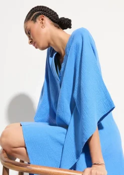 bonprix Kleider|Bekleidung·Pullover & Strickjacken|Strandtunika aus luftigem Musselin blau