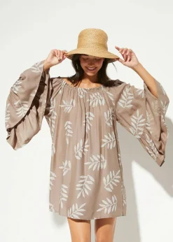 bonprix Strandmode|Bademode·Strandmode|Strandtunika aus softer Viskose taupe/wollweiß floral