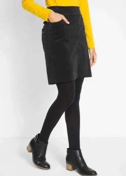 bonprix Bekleidung·Sportbekleidung|Röcke|Stretch Baumwoll-Cordrock mit Bequembund schwarz