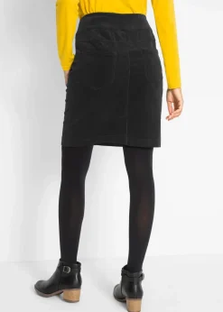 bonprix Bekleidung·Sportbekleidung|Röcke|Stretch Baumwoll-Cordrock mit Bequembund schwarz
