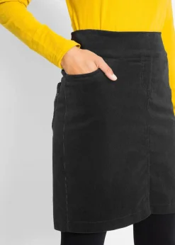 bonprix Bekleidung·Sportbekleidung|Röcke|Stretch Baumwoll-Cordrock mit Bequembund schwarz