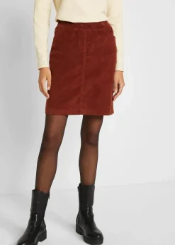 bonprix Röcke|Bekleidung·Sportbekleidung|Stretch Baumwoll-Cordrock mit Bequembund mahagonibraun
