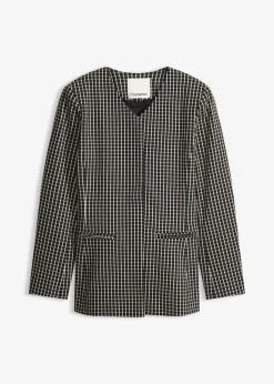 bonprix Blazer|Bekleidung·Basics|Stretch Blazer aus Bengalin schwarz/wollweiß kariert