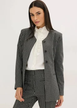 bonprix Blazer|Bekleidung·Basics|Stretch Blazer aus Bengalin schwarz/wollweiß kariert