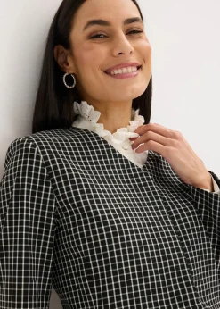 bonprix Blazer|Bekleidung·Basics|Stretch Blazer aus Bengalin schwarz/wollweiß kariert