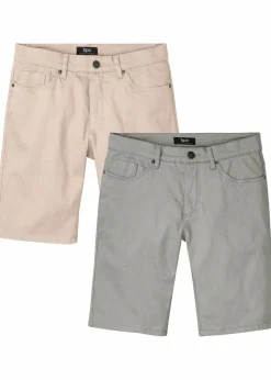 bonprix Hosen|Basics|Stretch-Bermuda, Regular Fit (2er Pack) beige + raucholiv