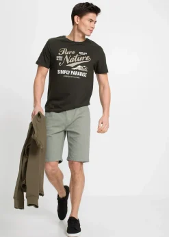 bonprix Hosen|Basics|Stretch-Bermuda, Regular Fit (2er Pack) beige + raucholiv