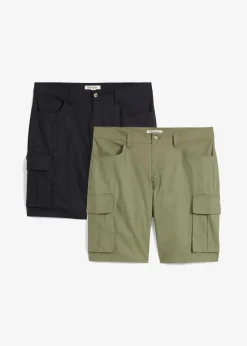 bonprix Große Größen|Shorts|Stretch-Cargo-Bermuda Regular Fit (2er Pack) oliv+schwarz