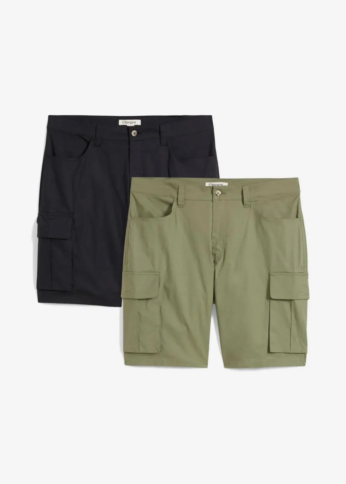 bonprix Große Größen|Shorts|Stretch-Cargo-Bermuda Regular Fit (2er Pack) oliv+schwarz