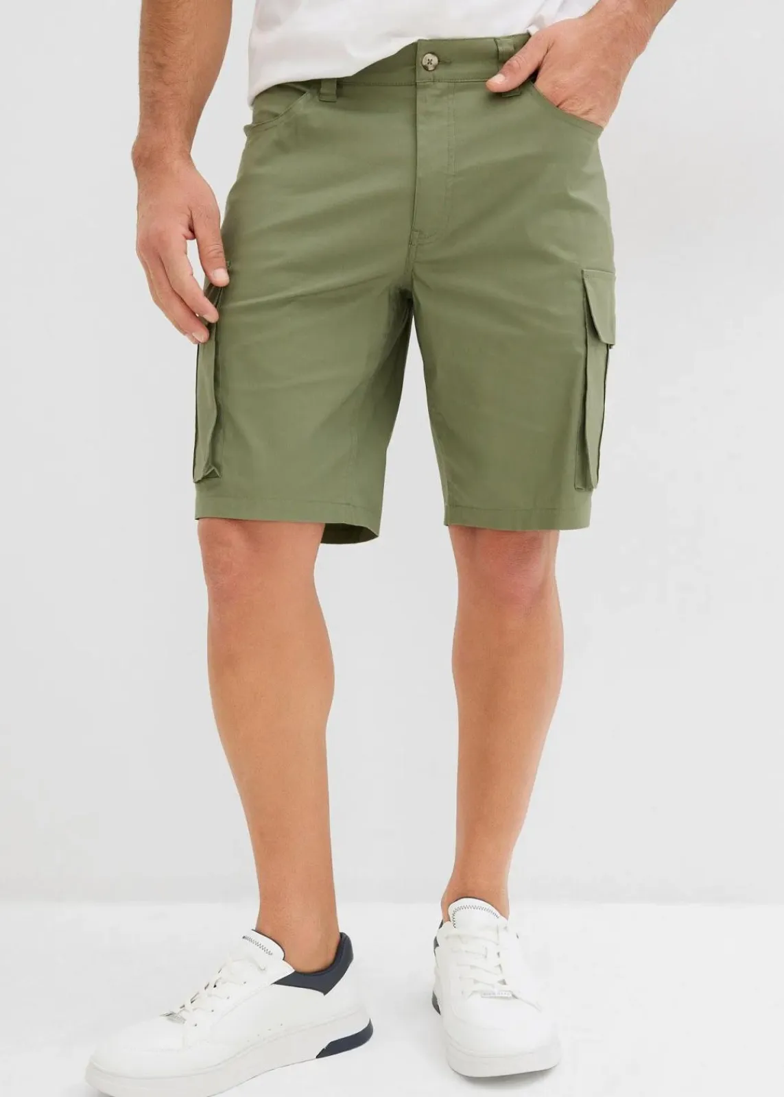 bonprix Große Größen|Shorts|Stretch-Cargo-Bermuda Regular Fit (2er Pack) oliv+schwarz