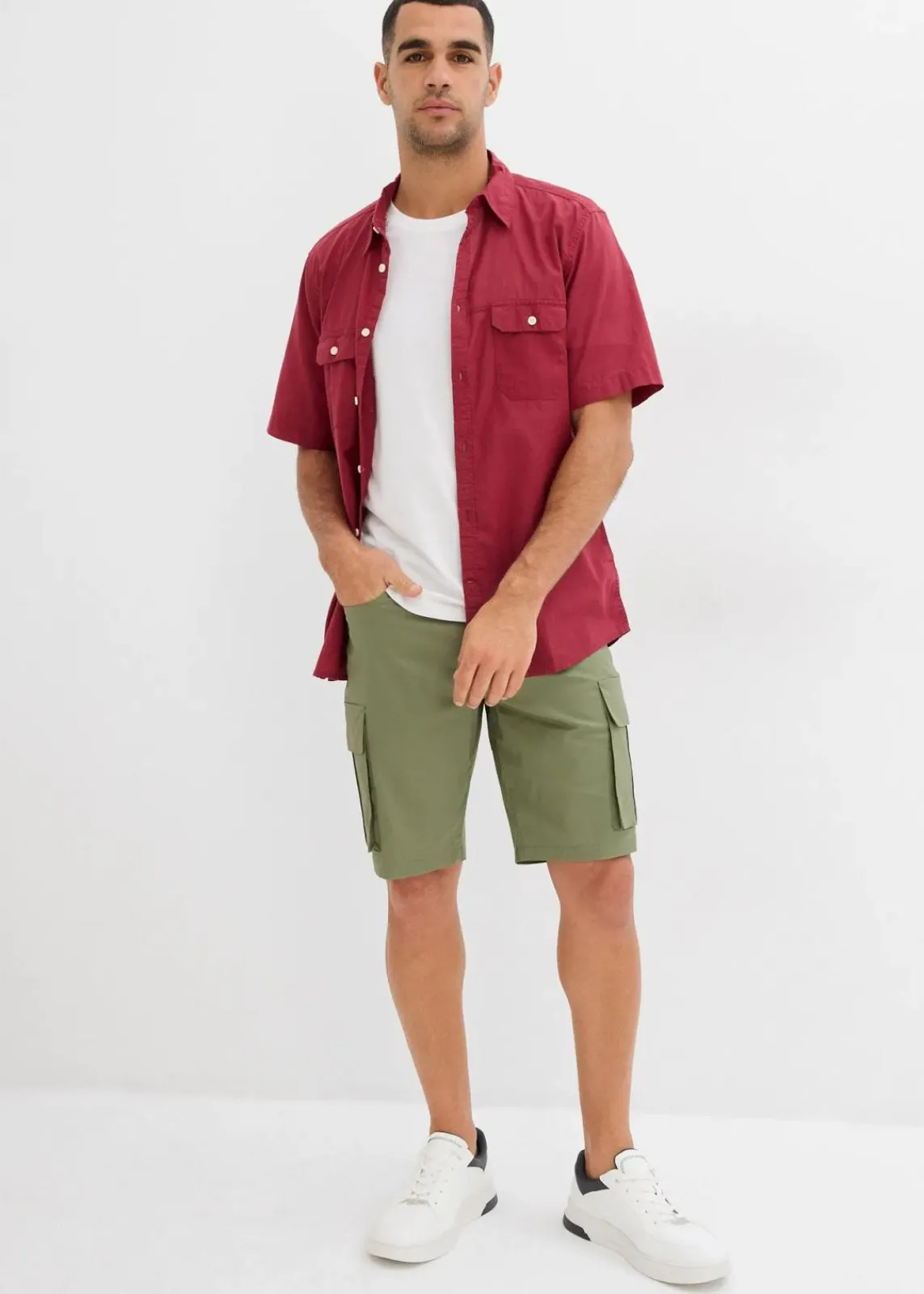 bonprix Große Größen|Shorts|Stretch-Cargo-Bermuda Regular Fit (2er Pack) oliv+schwarz