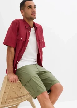 bonprix Große Größen|Shorts|Stretch-Cargo-Bermuda Regular Fit (2er Pack) oliv+schwarz