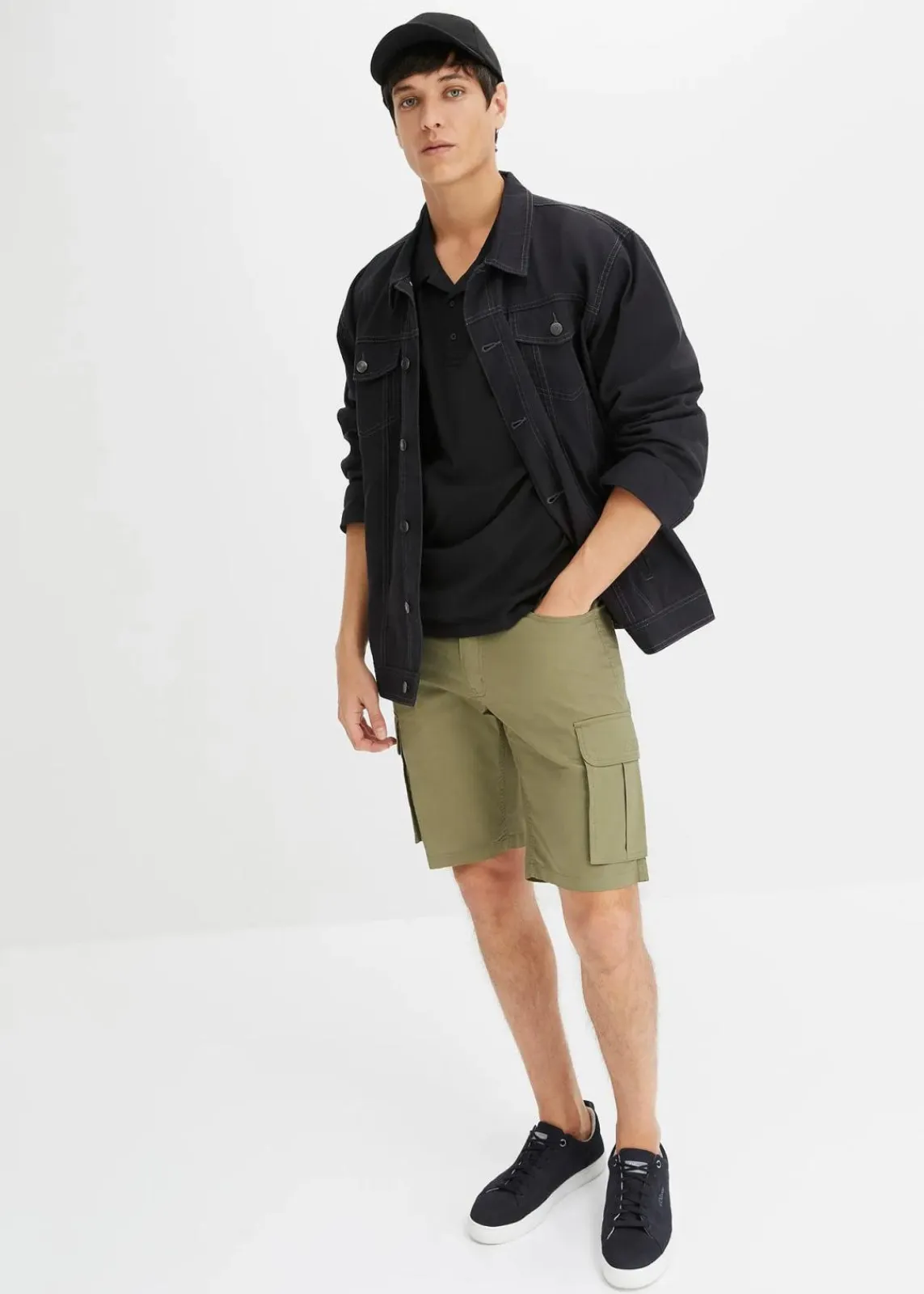 bonprix Hosen|Shorts|Stretch-Cargo-Bermuda, Regular Fit oliv