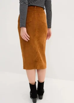 bonprix Bekleidung·Sportbekleidung|Röcke|Stretch-Cord-Rock in Midilänge bronze