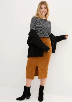 bonprix Bekleidung·Sportbekleidung|Röcke|Stretch-Cord-Rock in Midilänge bronze