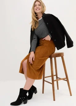 bonprix Bekleidung·Sportbekleidung|Röcke|Stretch-Cord-Rock in Midilänge bronze