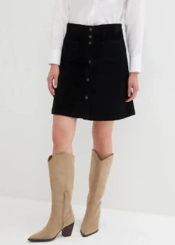 bonprix Bekleidung·Sportbekleidung|Röcke|Stretch-Cordrock mit Knopfleiste schwarz