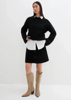 bonprix Bekleidung·Sportbekleidung|Röcke|Stretch-Cordrock mit Knopfleiste schwarz