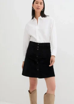 bonprix Bekleidung·Sportbekleidung|Röcke|Stretch-Cordrock mit Knopfleiste schwarz