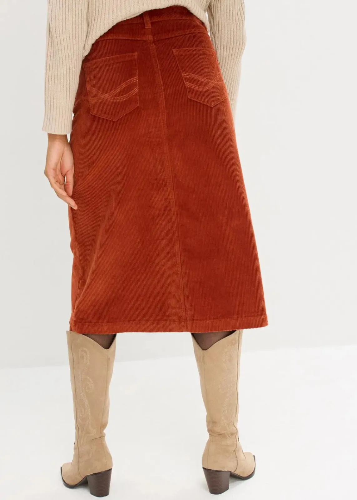 Stretch-Cordrock mit Knopfleiste, Midi-Länge|bonprix Online