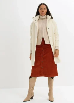 Stretch-Cordrock mit Knopfleiste, Midi-Länge|bonprix Online