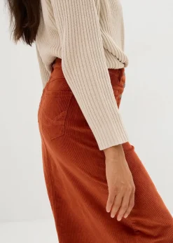 Stretch-Cordrock mit Knopfleiste, Midi-Länge|bonprix Online