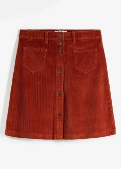 bonprix Röcke|Bekleidung·Sportbekleidung|Stretch-Cordrock mit Knopfleiste rostbraun