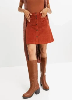 bonprix Röcke|Bekleidung·Sportbekleidung|Stretch-Cordrock mit Knopfleiste rostbraun