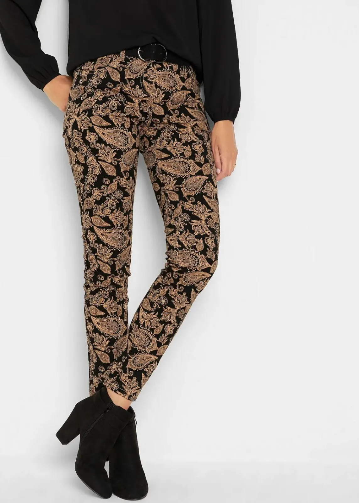 bonprix Bekleidung·Kleider|Hosen|Stretch-Hose bedruckt schwarz paisley