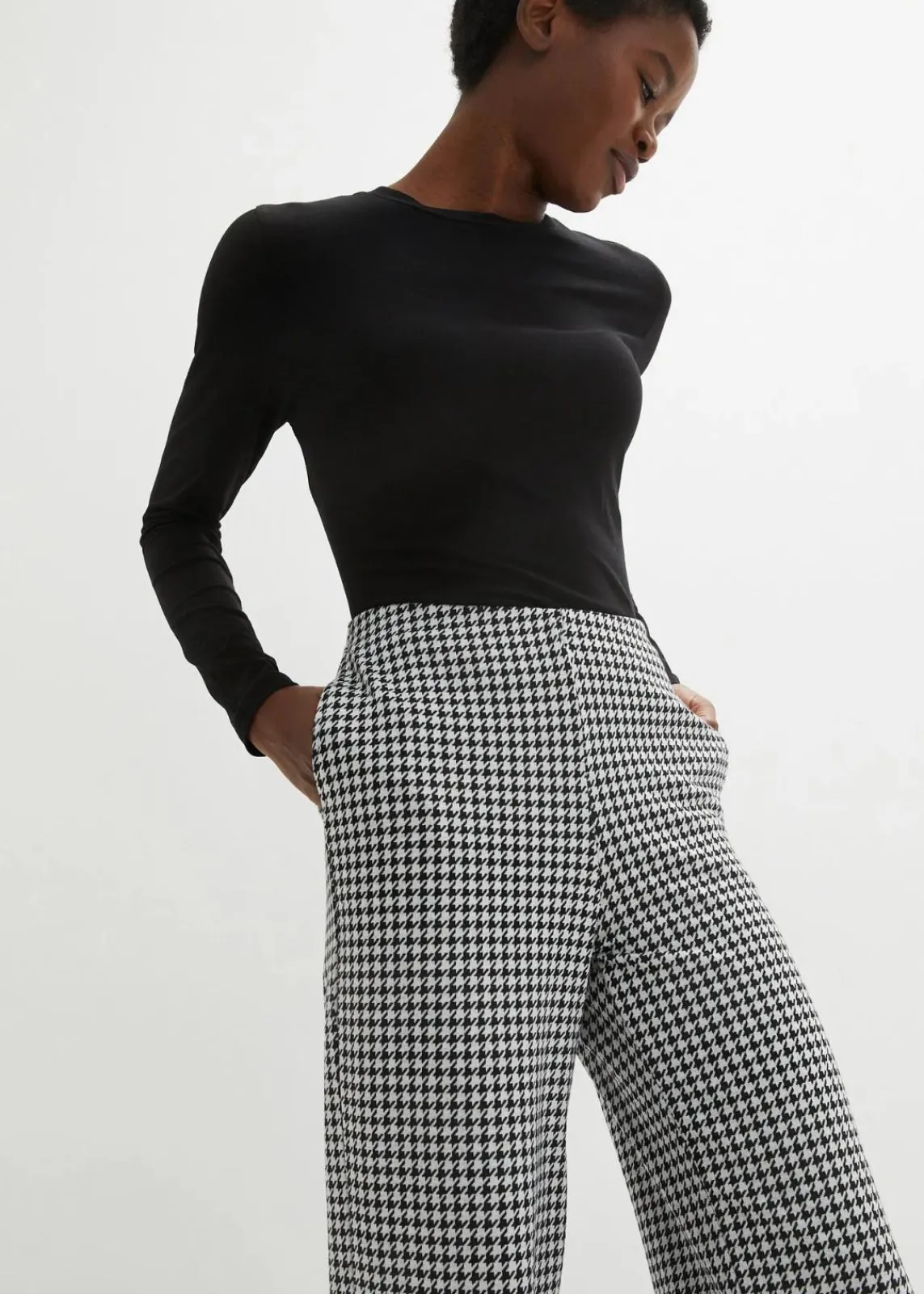 Stretch-Hose mit Hahnentrittmuster, Wide leg|bonprix New