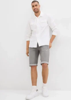 bonprix Große Größen|Shorts|Stretch-Jeans-Bermuda mit umgeschlagenem Saum, Regular Fit grau denim