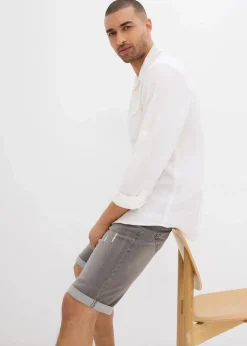 bonprix Große Größen|Shorts|Stretch-Jeans-Bermuda mit umgeschlagenem Saum, Regular Fit grau denim