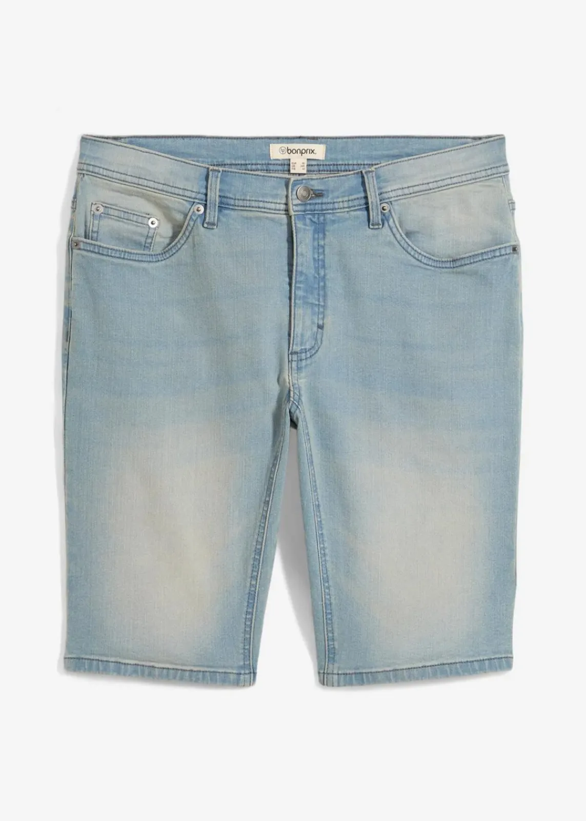 bonprix Jeans|Shorts|Stretch-Jeans-Bermuda mit verstärktem Schritt, Regular Fit hellblau denim/beige