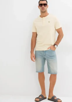 bonprix Jeans|Shorts|Stretch-Jeans-Bermuda mit verstärktem Schritt, Regular Fit hellblau denim/beige