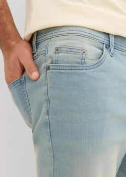 bonprix Jeans|Shorts|Stretch-Jeans-Bermuda mit verstärktem Schritt, Regular Fit hellblau denim/beige