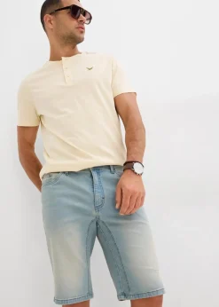 bonprix Jeans|Shorts|Stretch-Jeans-Bermuda mit verstärktem Schritt, Regular Fit hellblau denim/beige