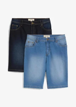 bonprix Jungen 9-16 Jahre·Mehrfachpacks|Jungen 9-16 Jahre·Shorts|Stretch-Jeans-Bermuda mit verstellbarem Bund, Regular Fit (2er Pack) mittelblau denim+dunkelblau denim
